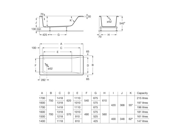 ROCA EASY Prostokątna wanna akrylowa A248624000 - obrazek 2