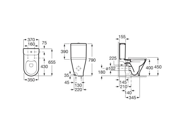 ROCA GAP Miska WC Round o/podwójny do kompaktu Rimless A3420N8000 - obrazek 2