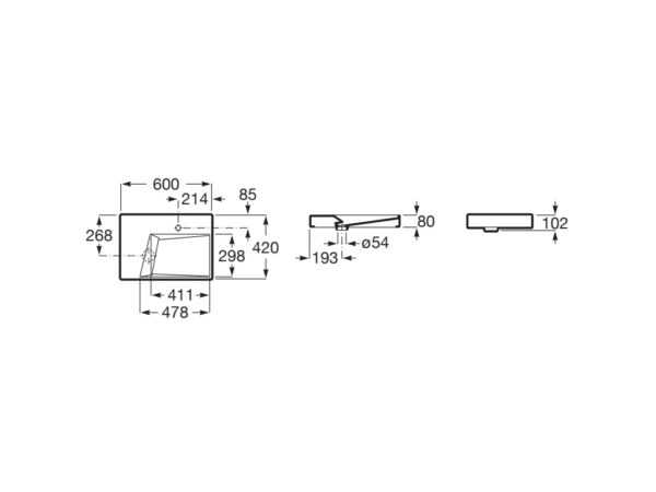 ROCA HORIZON Umywalka nablatowa z otworem na baterię - GEOMETRIC A32727600B - obrazek 2