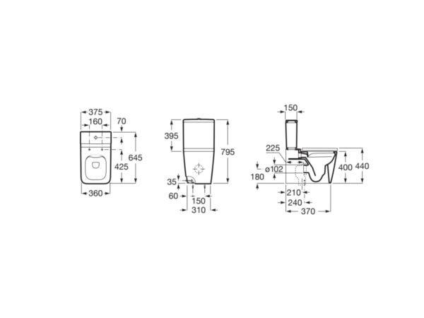 ROCA INSPIRA Miska WC Square o/podwójny do kompaktu Rimless A342536000 - obrazek 2