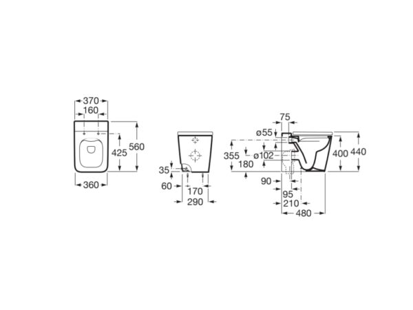 ROCA INSPIRA Miska WC stojąca Square Rimless A347537000 - obrazek 2