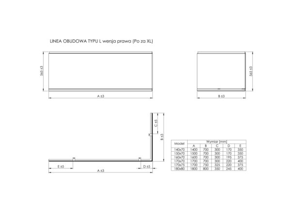 ROCA LINEA Obudowa typu " L" prawa do wanny akrylowej A25T016000 - obrazek 2