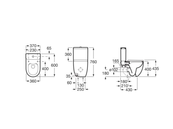 ROCA MERIDIAN Miska WC Rimless o/podwójny BTW do kompaktu, wersja przyścienna A34224L000 - obrazek 2