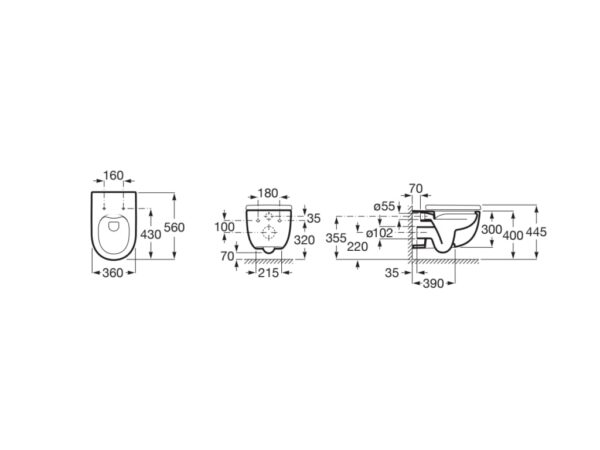 ROCA MERIDIAN Miska WC podwieszana Rimless A34624L000 - obrazek 2