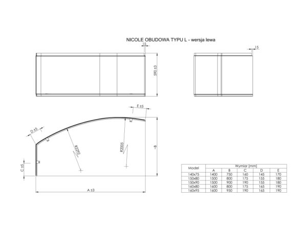 ROCA NICOLE Obudowa typu " L" lewa do wanny akrylowej 1600X800 A25T056000 - obrazek 2