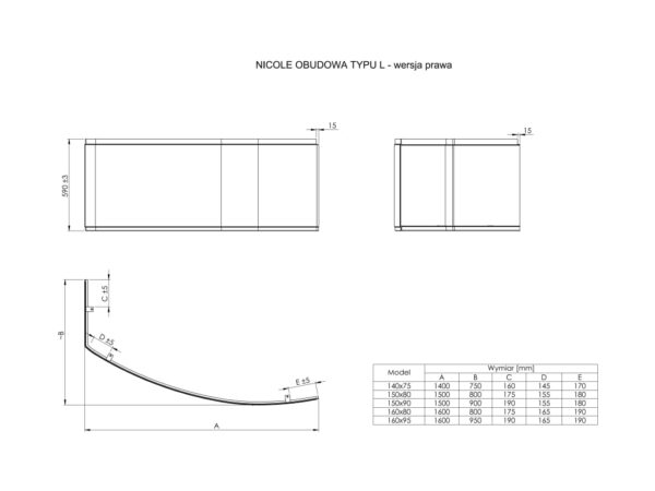 ROCA NICOLE Obudowa typu " L" prawa do wanny akrylowej 1400X750  A25T046000 - obrazek 2
