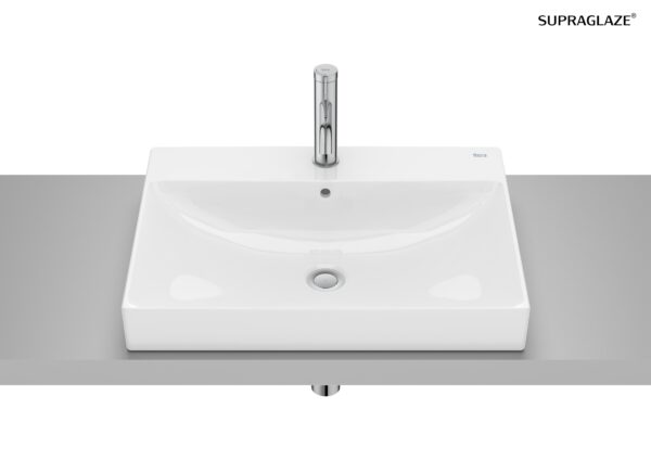 ROCA ONA Umywalka blatowa prostokątna 600X450 z otworem na baterię, FINECERAMIC® SUPERGLAZE A32768NS00