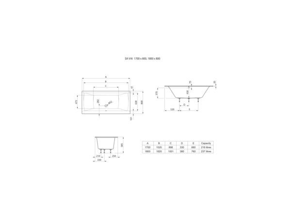 ROCA SAVAI Prostokątna wanna akrylowa SLIM RIM 1700X800 A248590000 - obrazek 2