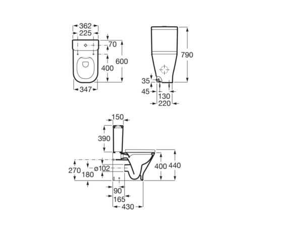 ROCA GAP Miska WC do kompaktu Rimless SQUARE o/podwójny, przyścienna A34273A000 - obrazek 2