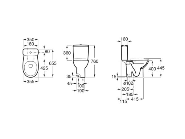 ROCA VICTORIA Miska WC do kompaktu Rimless o/pionowy A342V04000 - obrazek 2