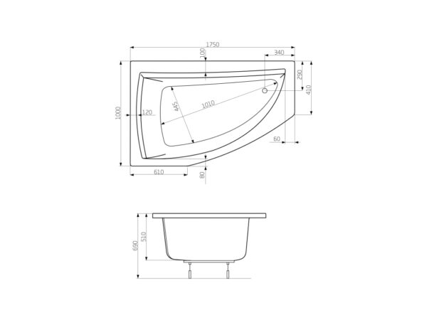 ROCA AQUAMARINA Asymetryczna narożna wanna akrylowa 1750X1000 (Lewa) z hydromasażem Smart WaterAir Plus A24T237000 - obrazek 2