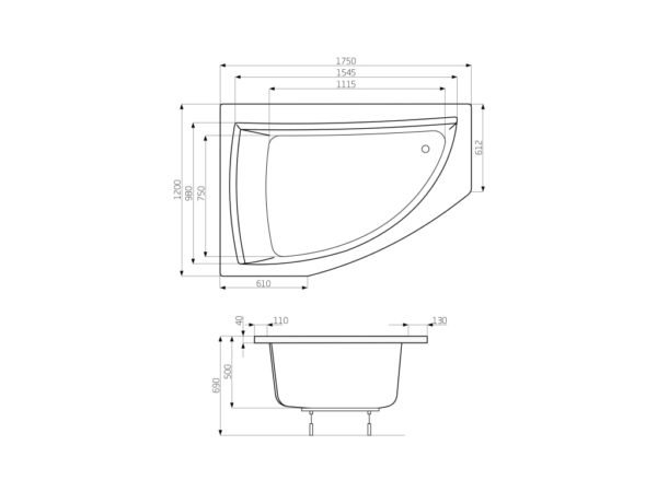 ROCA AQUAMARINA Asymetryczna narożna wanna akrylowa 1750X1200  (Lewa) z hydromasażem Smart WaterAir Plus A24T252000 - obrazek 2