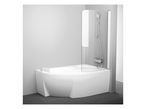 RAVAK Parawan nawannowy CVSK1 ROSA 140/150 P, biała+szkło transparent 7QRM0100Y1