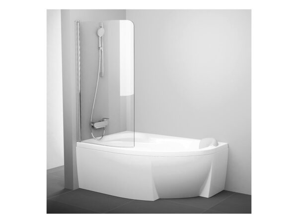 RAVAK Parawan nawannowy CVSK1 ROSA 140/150 L, połysk+szkło transparent 7QLM0C00Y1