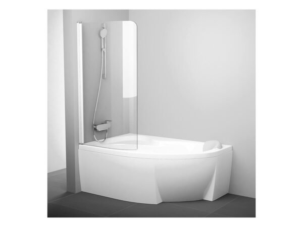 RAVAK Parawan nawannowy CVSK1 ROSA 140/150 L, biała+szkło transparent 7QLM0100Y1