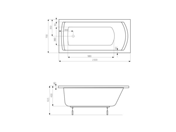 ROCA LINEA Prostokątna wanna akrylowa 1500 x 700 A24T010000 - obrazek 2
