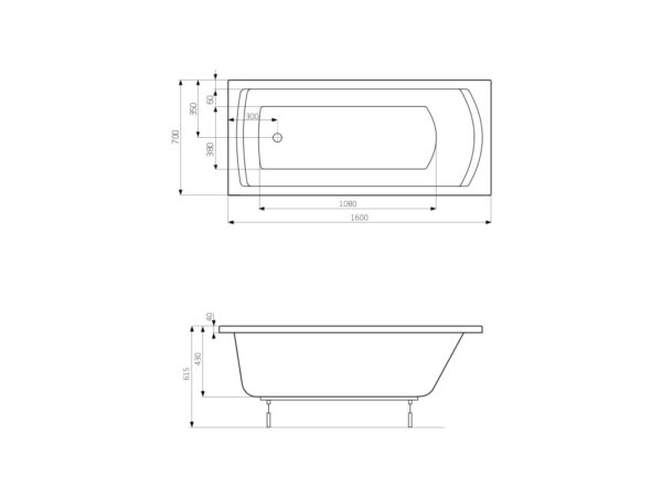 ROCA LINEA Prostokątna wanna akrylowa 1600X700  A24T018000 - obrazek 2
