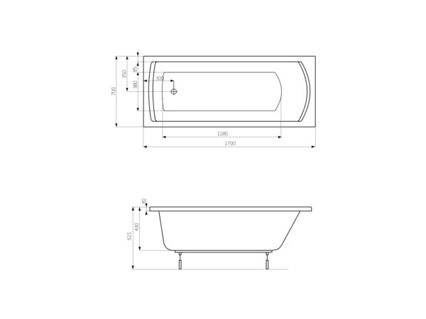 ROCA LINEA Prostokątna wanna akrylowa 1700 x 700  A24T034000 - obrazek 2