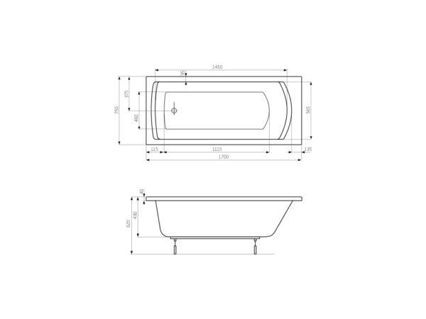 ROCA LINEA Prostokątna wanna akrylowa 1700 x 750  A24T042000 - obrazek 2