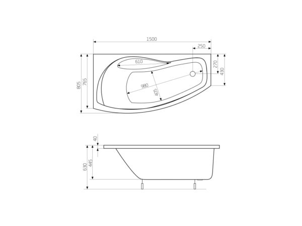 ROCA NICOLE Asymetryczna narożna wanna akrylowa 1500X800 (Lewa) z hydromasażem Smart WaterAir Plus A24T125000 - obrazek 2
