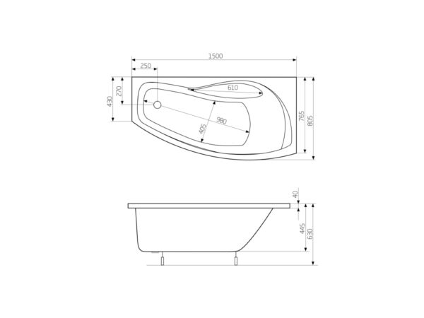 ROCA NICOLE Asymetryczna narożna wanna akrylowa 1500X800  (Prawa) z hydromasażem Smart WaterAir Plus A24T133000 - obrazek 2
