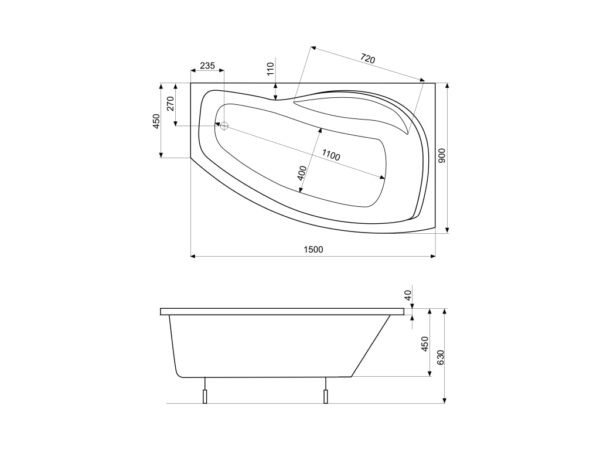 ROCA NICOLE Asymetryczna narożna wanna akrylowa 1500X900  (Prawa) z hydromasażem Smart WaterAir Plus A24T149000 - obrazek 2