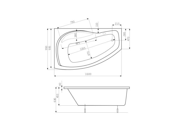 ROCA NICOLE Asymetryczna narożna wanna akrylowa (Lewa)1600X950 z hydromasażem Smart WaterAir Plus A24T173000 - obrazek 2