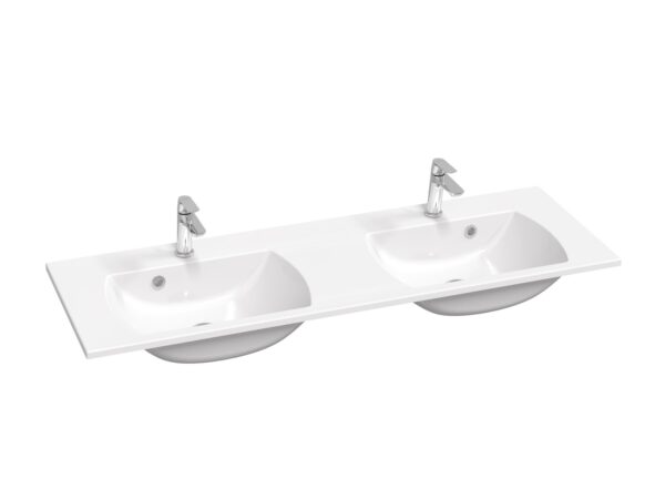 RAVAK Umywalka konglomeratowa dwukomorowa Classic Slim 130, biała z otworami XJX01113001