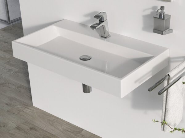 RAVAK Umywalka konglomeratowa Natural 80, biała bez przelewu z otworem na baterię XJO01280000