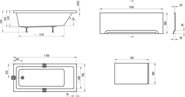 RAVAK Wanna 10° 170x75 biała CA71000000 - obrazek 3
