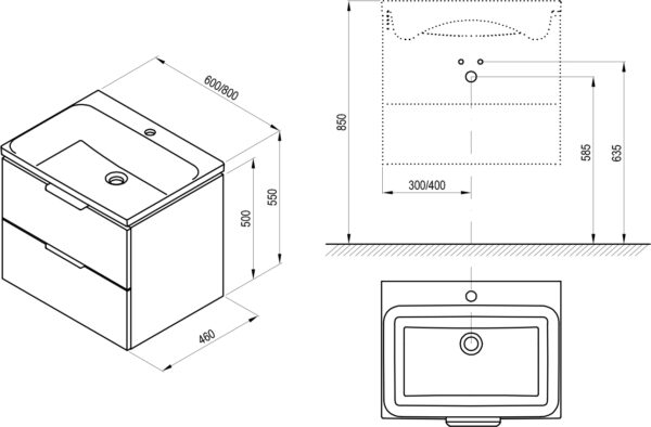 RAVAK SD Comfort II 60 szafka pod umywalkę biała + uchwyt biały (2 szt.) X000001818SETW - obrazek 3