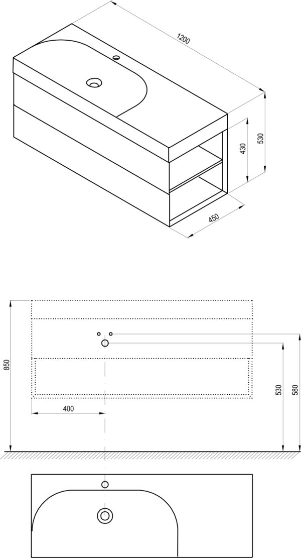 RAVAK SD Lite 120 L szafka pod umywalkę Alabaster Pink X000001884 - obrazek 3