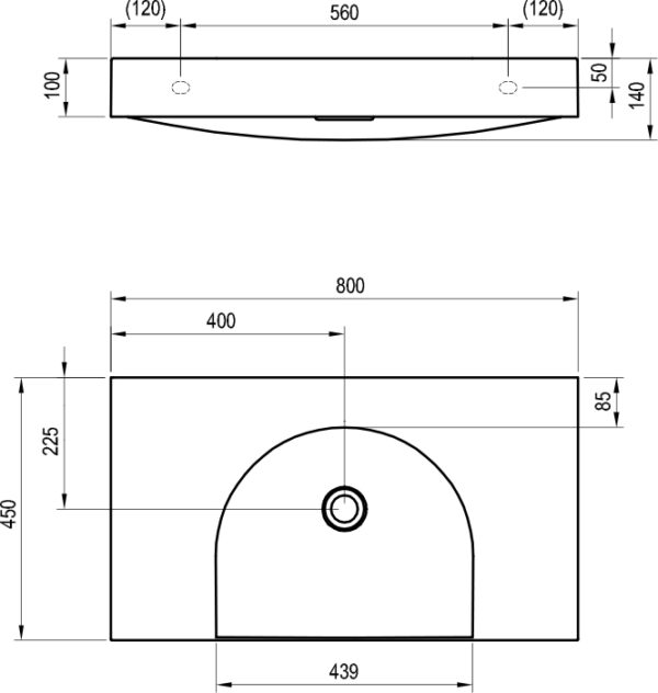 RAVAK Umywalka Lite 80/45 S, bez otworu na baterię, bez przelewu XJX01380000 - obrazek 2