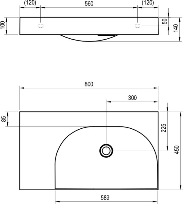RAVAK Umywalka Lite 80/60 L, bez otworu na baterię, bez przelewu XJXL1380001 - obrazek 2