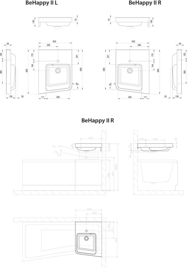 RAVAK Umywalka konglomeratowa BeHappy II 66,5 L, biała z otworem XJAL1100001 - obrazek 2