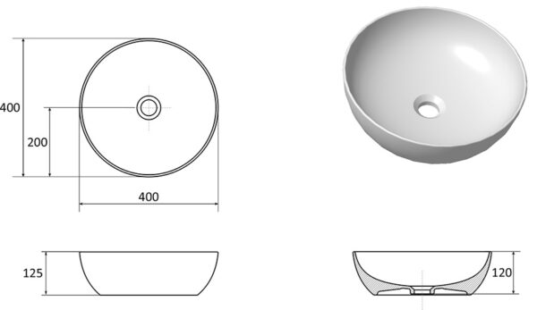 RAVAK Umywalka ceramiczna Uni 40, biała XJX01140001 - obrazek 3