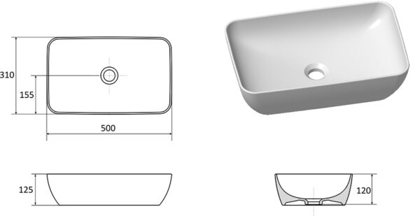 RAVAK Umywalka ceramiczna Uni 50 R Slim, czarny mat XJX0D150000 - obrazek 2