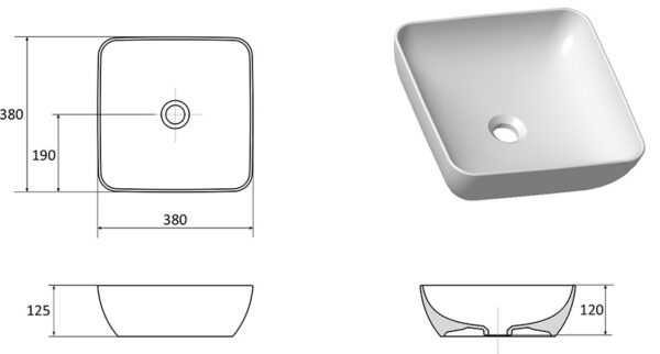 RAVAK Umywalka ceramiczna Uni 380 S Slim, biała XJX01138001 - obrazek 3