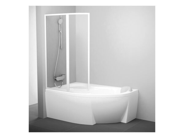 RAVAK Parawan nawannowy VSK2 Rosa 140 L, biała+szkło transparent 76L70100Z1