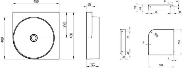 RAVAK Umywalka ceramiczna Yard 45 C, czarny mat, bez otworu na baterię XJX0D045000 - obrazek 2