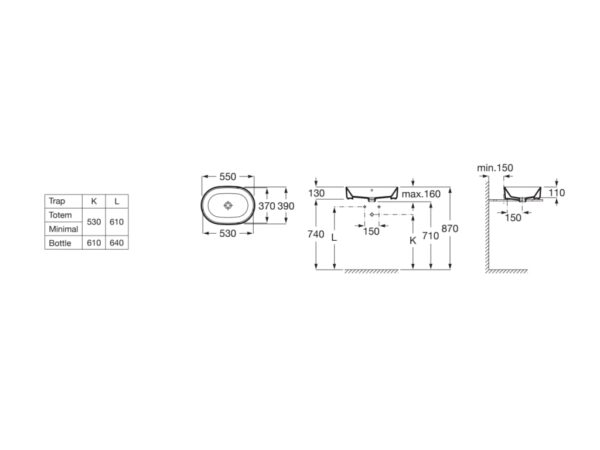 ROCA ROUND - Umywalka nablatowa owalna, z przelewem 55X39 A3270Y1080 - obrazek 2