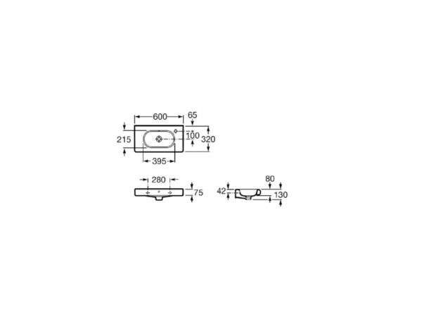 ROCA MERIDIAN Mała umywalka ścienna Compacto 60 cm z otworem na baterię po lewej stronie SUPERGLAZE A32724XS00 - obrazek 2