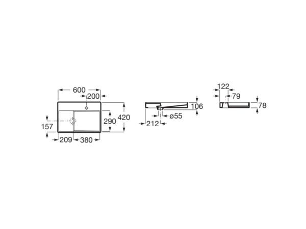 ROCA HORIZON Umywalka nablatowa z otworem na baterię - VIEW SUPERGLAZE A327274S0B - obrazek 2