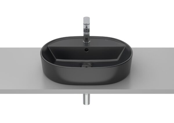 ROCA ROUND - Umywalka nablatowa owalna 55X40 z otworem na baterię, z przelewem A3270Y0080