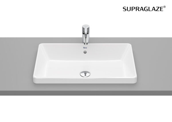ROCA SQUARE - Umywalka blatowa prostokątna, z przelewem SUPERGLAZE A3270Y8S00