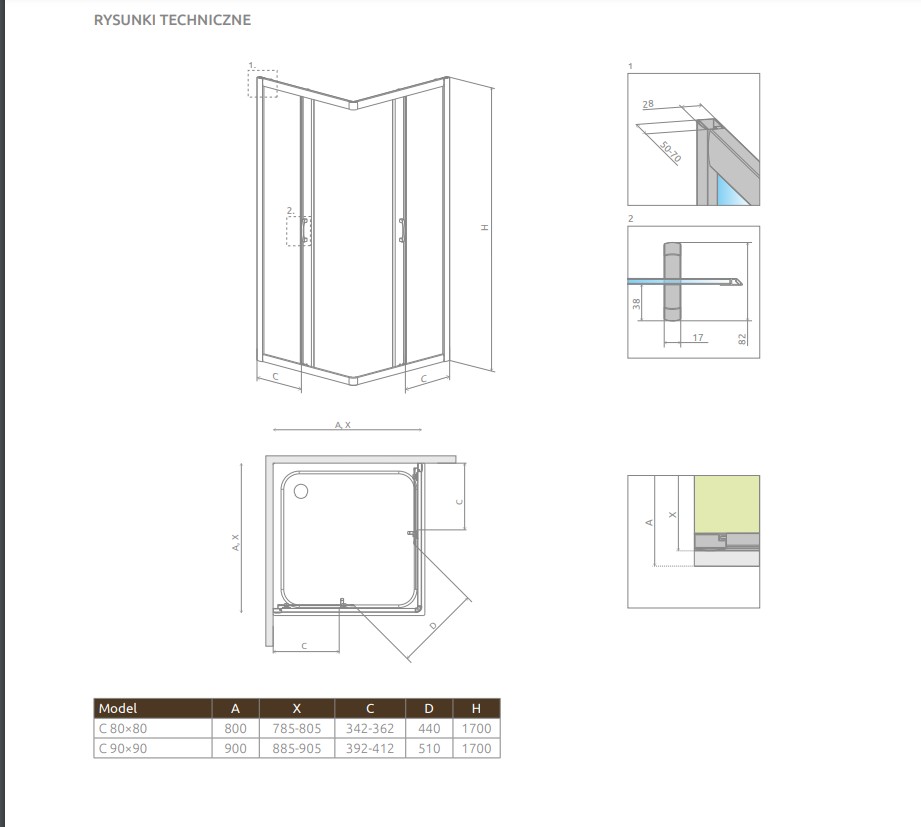 RADAWAY PREMIUM PLUS C KABINA PRYSZNICOWA 90X90 , PROFIL CHROM , SZKŁO PRZEZROCZYSTE 30451-01-01N - obrazek 2
