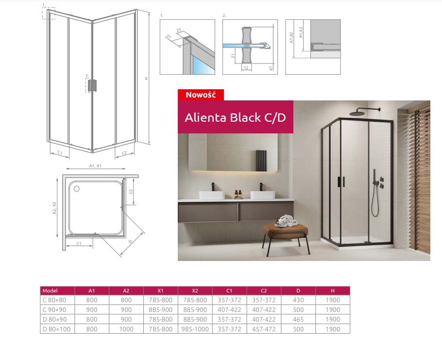 RADAWAY ALIENTA D 80X100 KABINA PRYSZNICOWA ASYMETRYCZNA 10258010-01-01 - obrazek 2