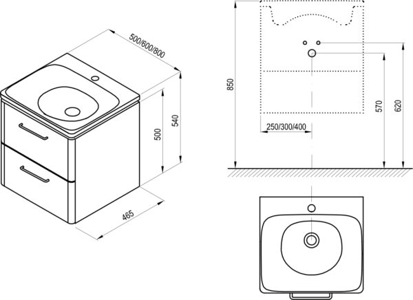 RAVAK SD Balance II 50 szafka pod umywalkę biała + uchwyt biały (2 szt.) X000001813SETW - obrazek 2